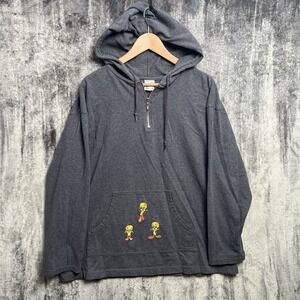 Vintage 1998 Tweety Bird Warner Bros Jacket Hoodie Women's XL Embroidered Gray